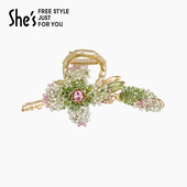 shes茜子卢梭假日璀璨手工编织渐变花朵竖抓夹发抓轻奢高档鲨鱼夹