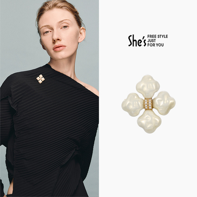 shes茜子工艺珍珠四叶草胸针