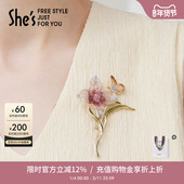 shes莫奈印象原创刺绣花朵胸针高档精致时尚 胸花别针配饰节日礼物