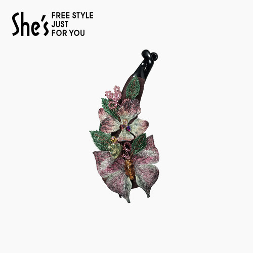 shes重工刺绣花朵璀璨晶石香蕉夹