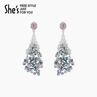 shes茜子耀我宣言手工编织工艺水晶吊坠耳环925银针耳饰2025新款