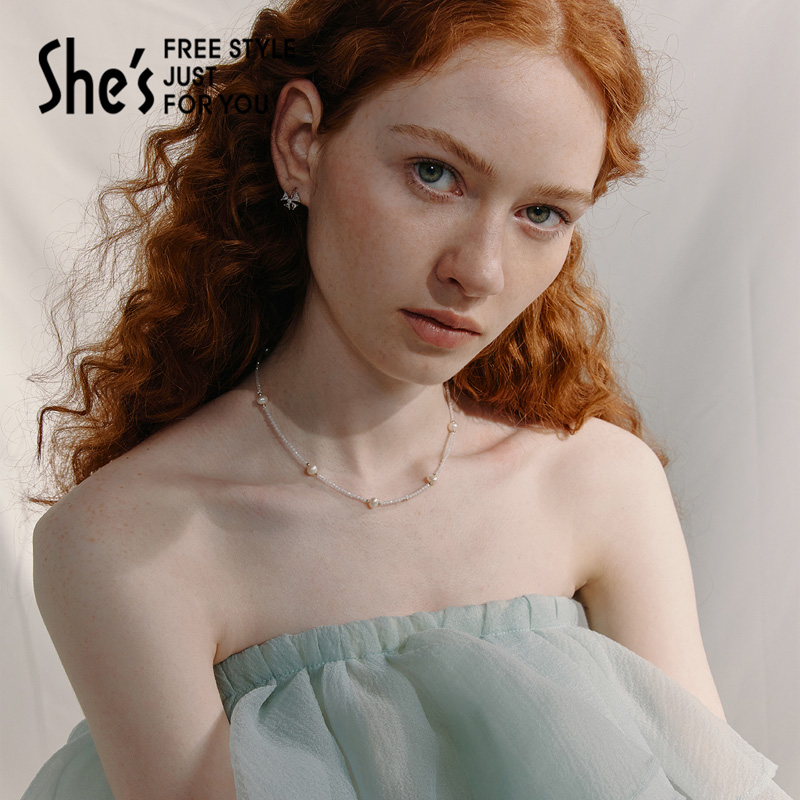 shes巴比耶时尚珍珠项链小众设计感轻奢高档锁骨链原创设计颈链