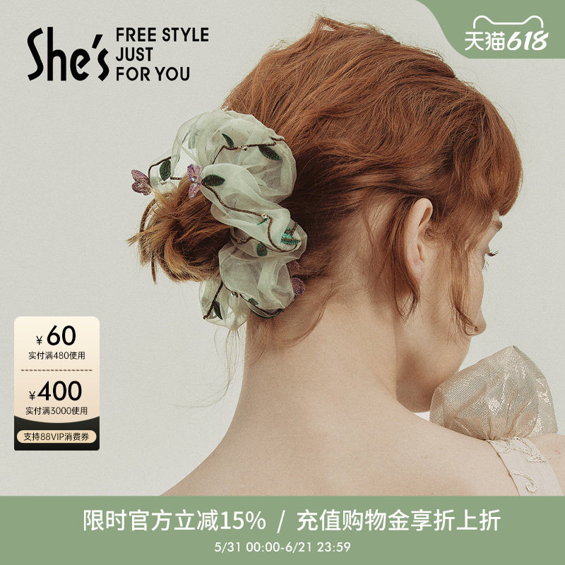 shes手工刺绣花朵发圈