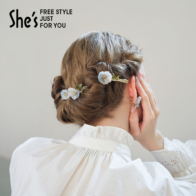 shes茜子浪漫玫瑰花朵马尾横夹