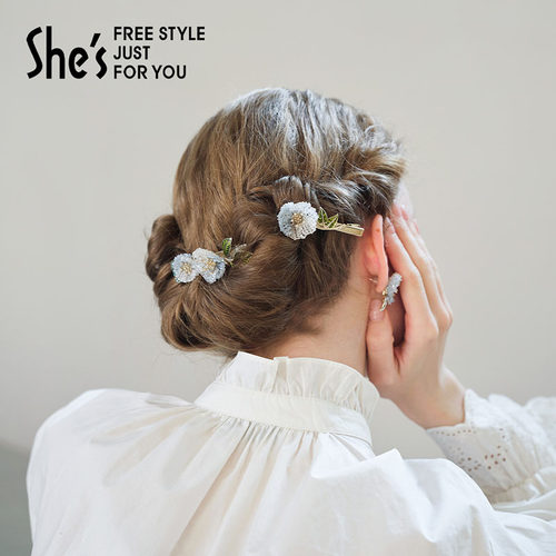 shes茜子浪漫玫瑰花朵马尾横夹