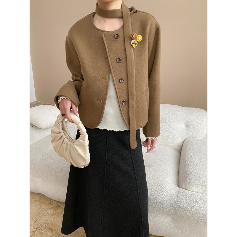 法式感飘带圆领宽松小香风外套