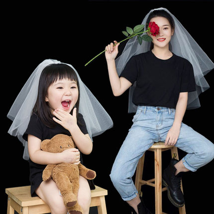 儿童头纱发饰公主裙母女孩婚纱亲子女童网红拍照道具宝宝生日周岁