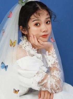 超仙彩色蝴蝶头纱领证登记求婚