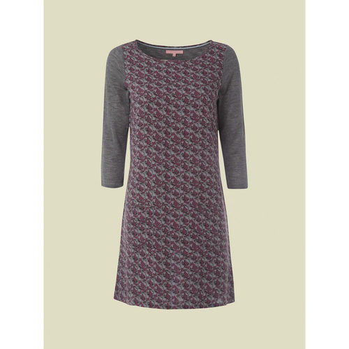 小资船型领拼接印花七分袖连衣裙