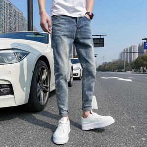 马路街拍 牛仔裤男士修身小脚弹力简约百搭潮牌显瘦休闲裤 130P55图片