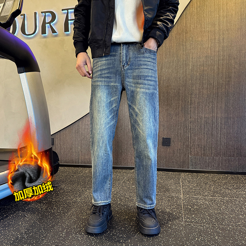 加绒加厚美式弹力微宽松黑色直筒小个子牛仔裤男98606P55加绒P65，男装牛仔裤，星座1102