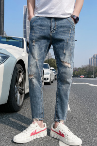 常年做 九分牛仔裤男潮流帅气修身小脚牛仔裤男装潮牌显瘦903P65图片