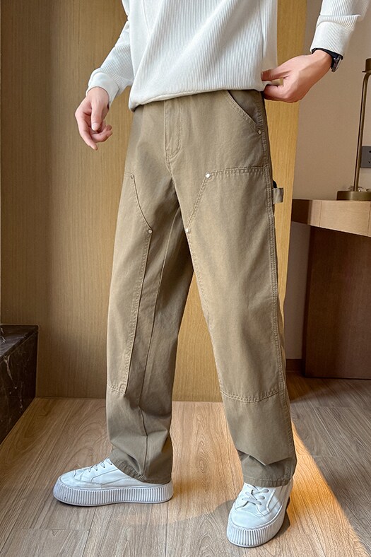 抖音双膝伐木工装裤休闲宽松直筒裤百搭水洗裤子男K1007P65,男装工装外套,星座1102