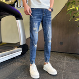 常年做九分牛仔裤男修身弹力复古破洞韩版休闲小脚裤子912P65，男装牛仔裤，星座1102