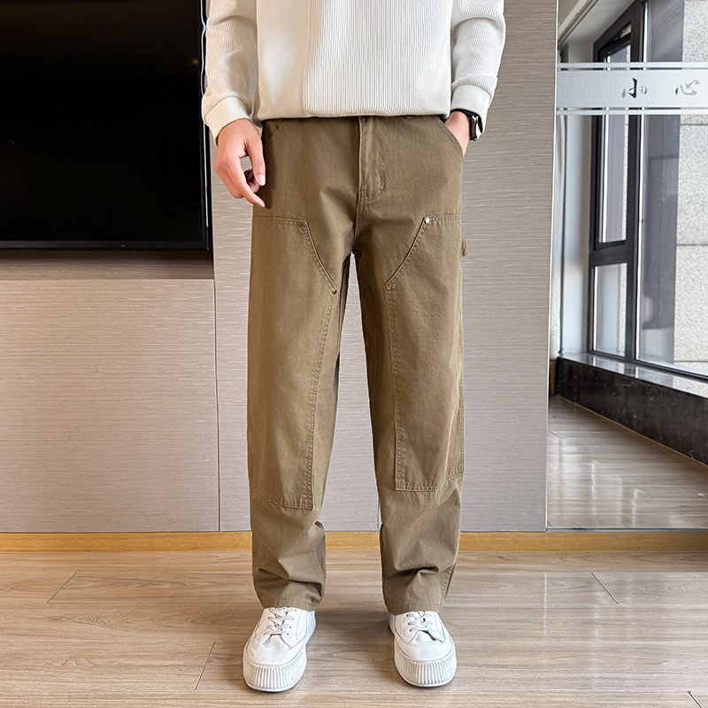 抖音双膝伐木工装裤休闲宽松直筒裤百搭水洗裤子男K1007P65，男装工装外套，星座1102