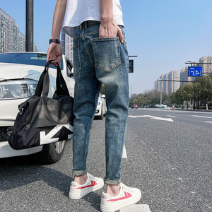 马路街拍 牛仔裤男士修身小脚弹力简约百搭潮牌显瘦休闲裤 136P55,男装牛仔裤,星座1102