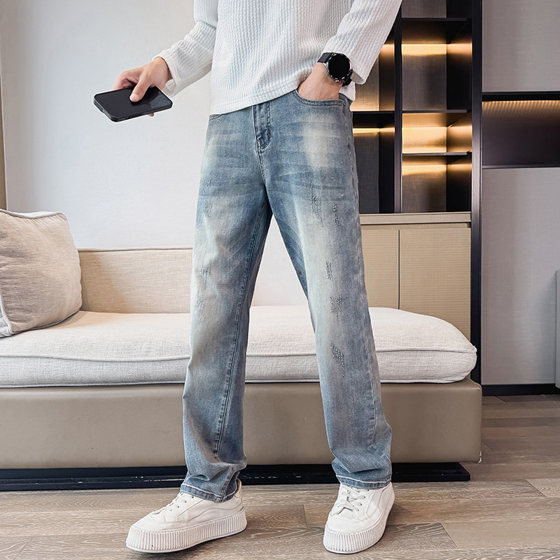 秋冬主推美式高街痞帅cleanfit弹力微宽松直筒牛仔裤男潮180P65,男装牛仔裤,星座1102