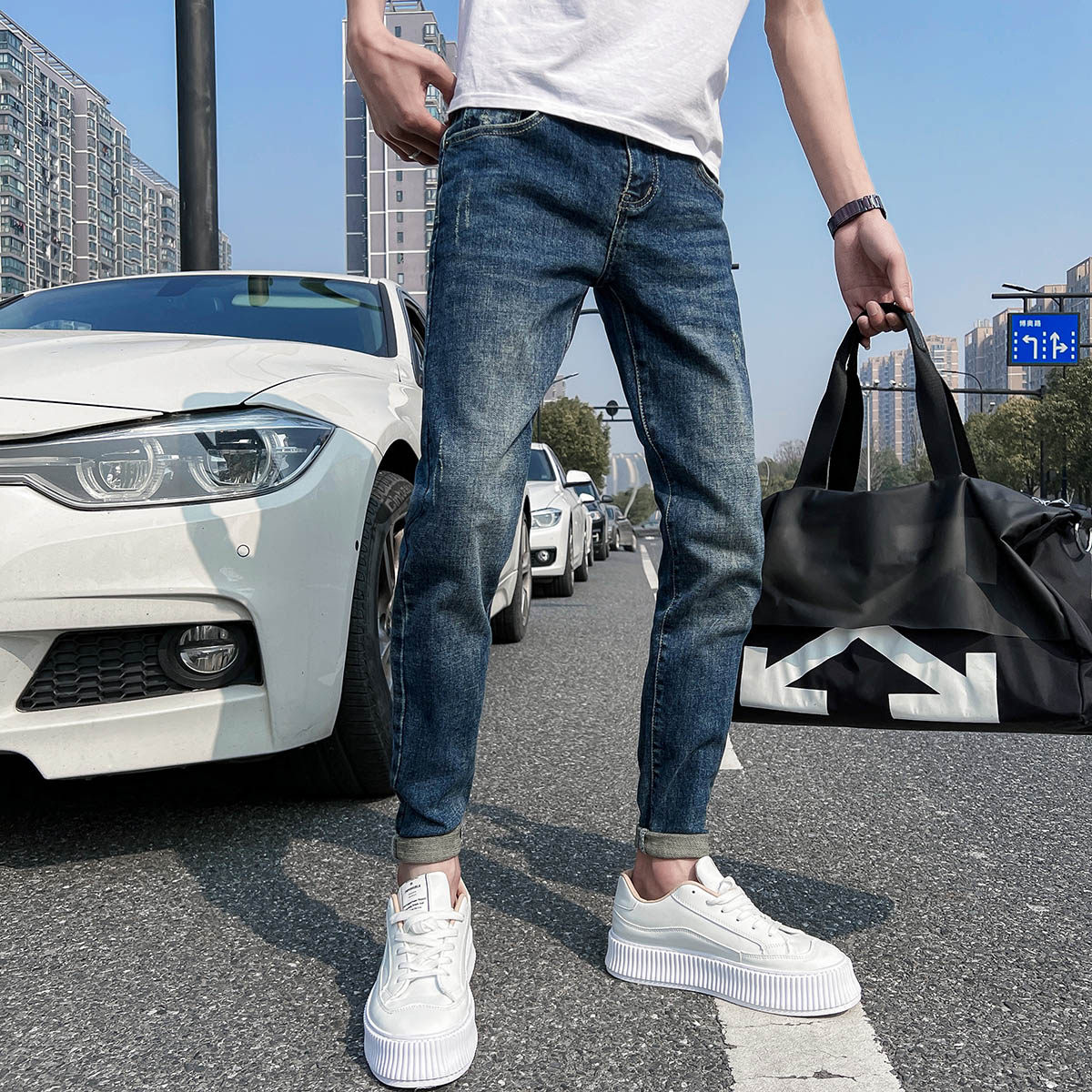美式牛仔裤潮牌ins高街男2025新款秋季修身裤子设计感高级 135P55图片