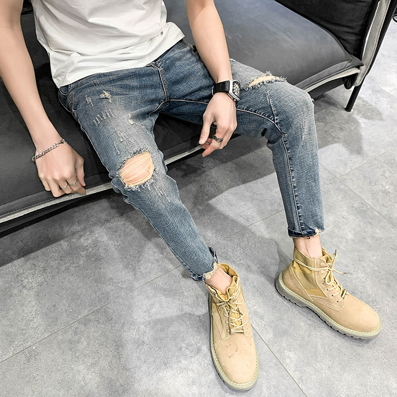 2025春季九分牛仔裤男修身小脚弹力简约百搭潮牌显瘦裤子903P65，男装牛仔裤，星座1102