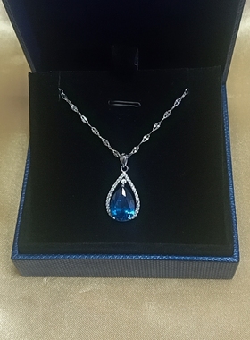 925纯银蓝宝石水滴项链女气质