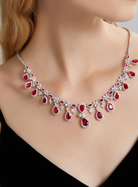 红宝石项链女轻奢高级感锁骨链水滴流苏新款奢华配礼服送女友礼物