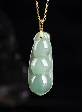 925纯银天然A货翡翠玉油青福豆四季豆项链复古正品高级玉石女款