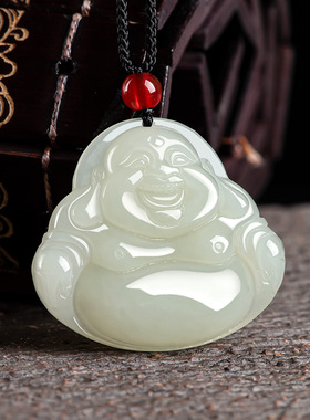 纯天然老料和田玉白玉大号佛公项链弥勒佛正品玉石笑佛玉佩礼物