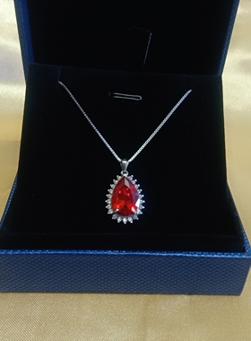 925纯银红宝石水滴项链