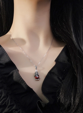 925纯银红色貔貅项链女泰银