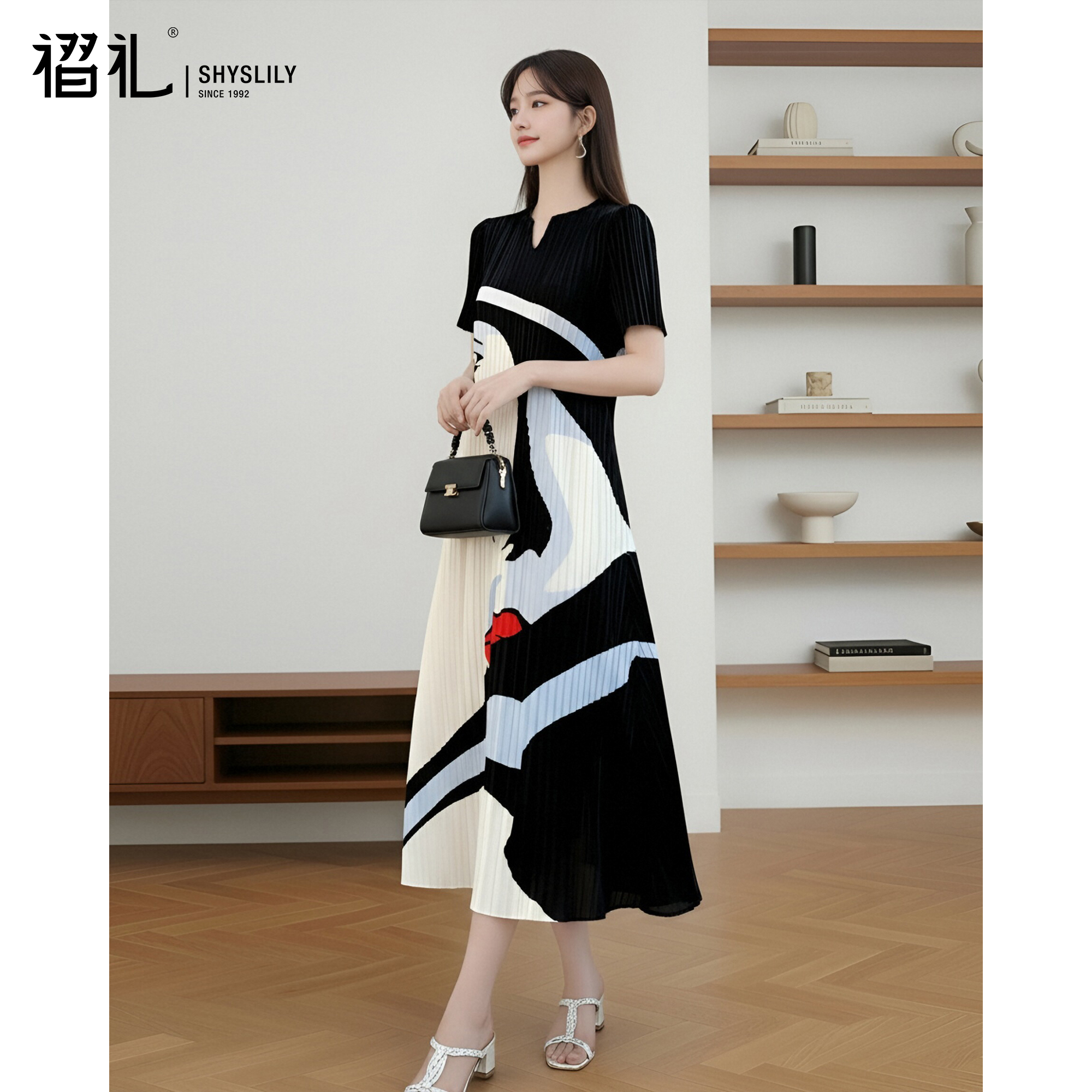 三宅褶皱海边沙滩裙妈妈连衣裙夏