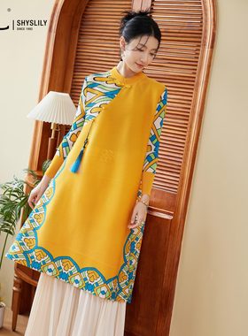 三宅新中式妈妈连衣裙春季2026新款女褶皱宽松大码旗袍弹簧套装裙