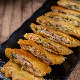 衢州特产龙游风味小吃脆卷葱花肉猪肉油炸豆腐皮半成品速冻葱香饼