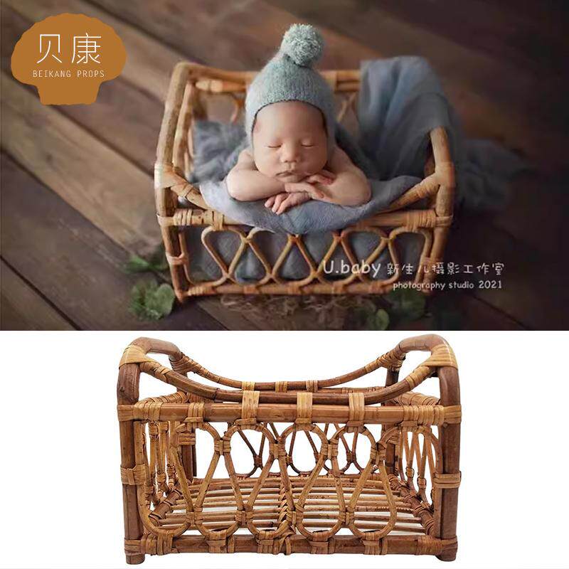 影楼道具新生儿编织筐 婴儿宝宝拍照用品藤条编篮筐小床辅助ins框