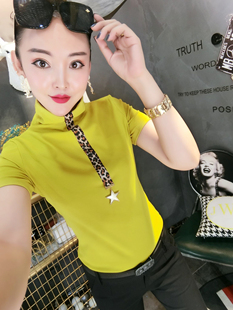修身 欧洲站高领打底衫 女装 女短袖 黑色t恤上衣欧货潮 2023秋冬新款