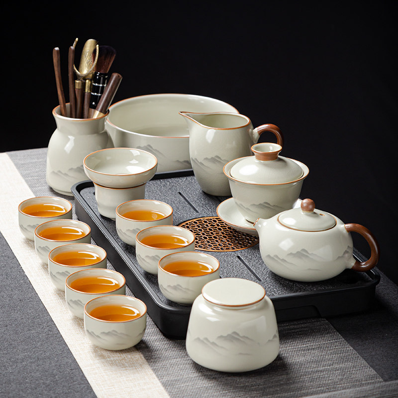 高档汝窑功夫茶具套装家用陶瓷开功夫茶具
