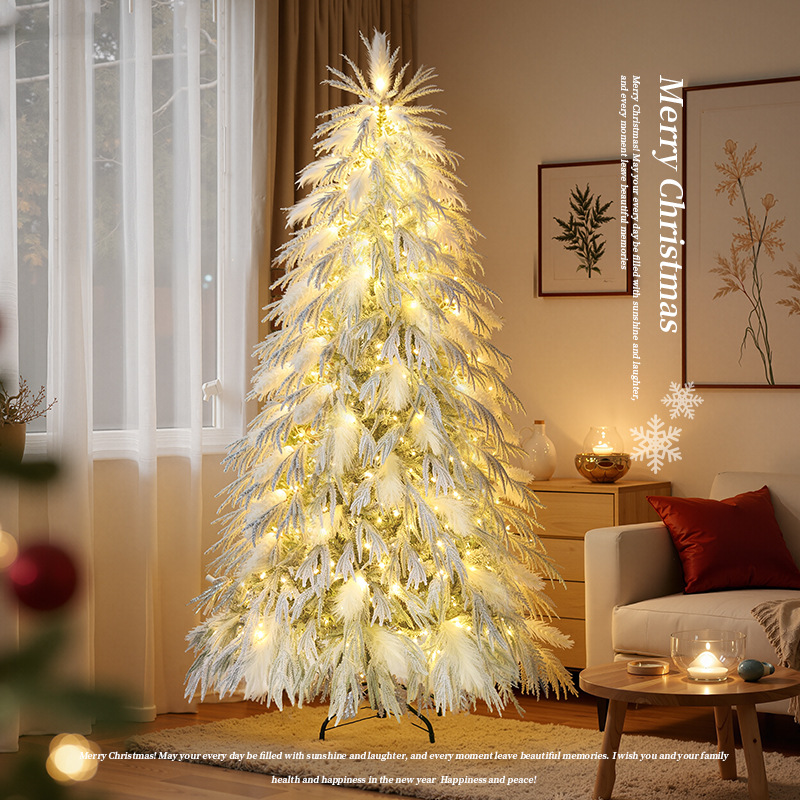 2025新款圣诞雪色树纯PE混合南洋杉植绒白色圣诞树雪景圣诞节装饰