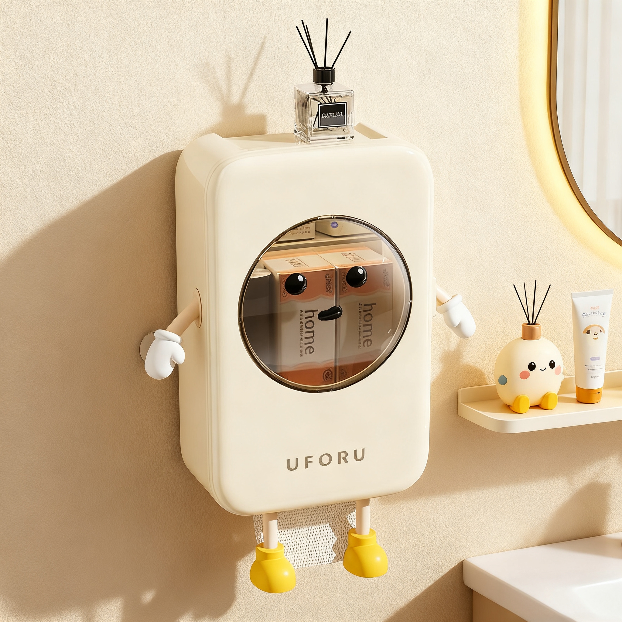 卫生间厕纸盒可爱创意纸巾盒防水免打孔浴室壁挂抽纸多功能置物架