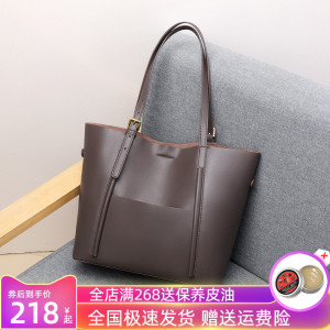 真皮托特包女2023新款百搭大容量高级感手提包休闲通勤单肩水桶包