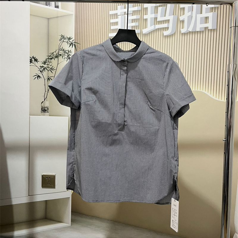 菲玛掂251120正品2025夏季新款时尚气质显瘦遮肉黑白格衬衫女T恤
