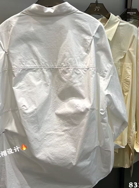 静雅家83303春季新款高级感百搭宽松白色衬衫上衣中长款女