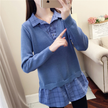 新款 毛衣女宽松百搭针织衫 打底外套 衬衫 领假两件上衣女2019年秋装