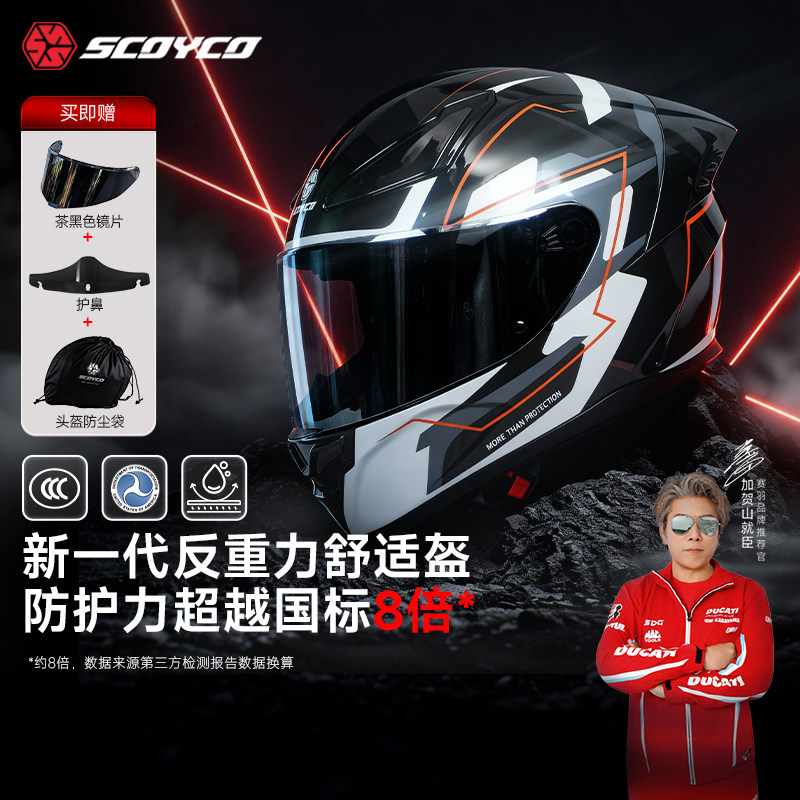 赛羽摩托车头盔夏季透气新国标3C认证仿赛全盔ABS材质超轻舒适男