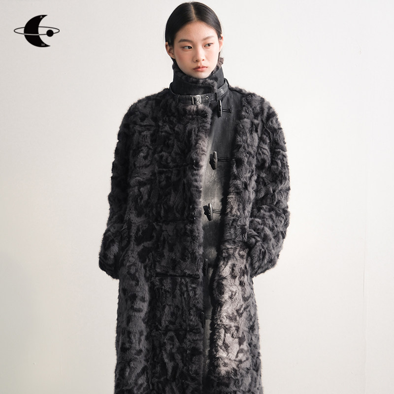 创世纪元【墨羽绒波】毛毛外套女2025新款秋冬拼接立领皮草大衣