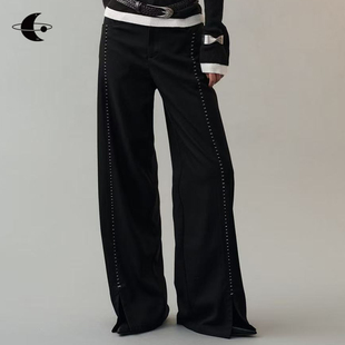 黑调星轨 2025早秋拼痕开衩休闲长裤 黑色裤 新款 子女裤 创世纪元