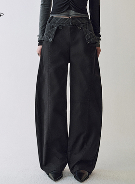 创世纪元【重构边界】拖地裤子宽松bf慵懒风双腰头弯刀裤休闲裤女