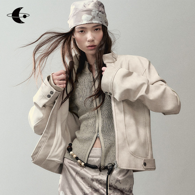 创世纪元【斑驳割矩 】2025早秋皮衣外套女双开拉链立领皮衣夹克,女装/女士精品,皮衣,淘宝优惠券,粉丝福利购,淘宝优惠卷