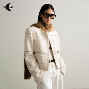 创世纪元【绮光雅调】外套女2025新款冬金丝织带绵羊毛小香短外套