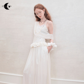 创世纪元 仿醋酸蕾丝缎面长裙 吊带连衣裙女秋季 亮片跃升 法式