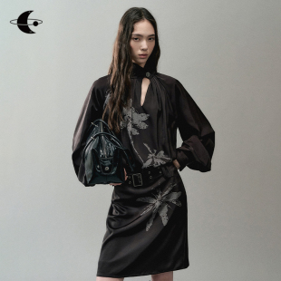 创世纪元 花枝印花腰带连衣裙2025年早秋流行穿搭裙子 雾影缠花