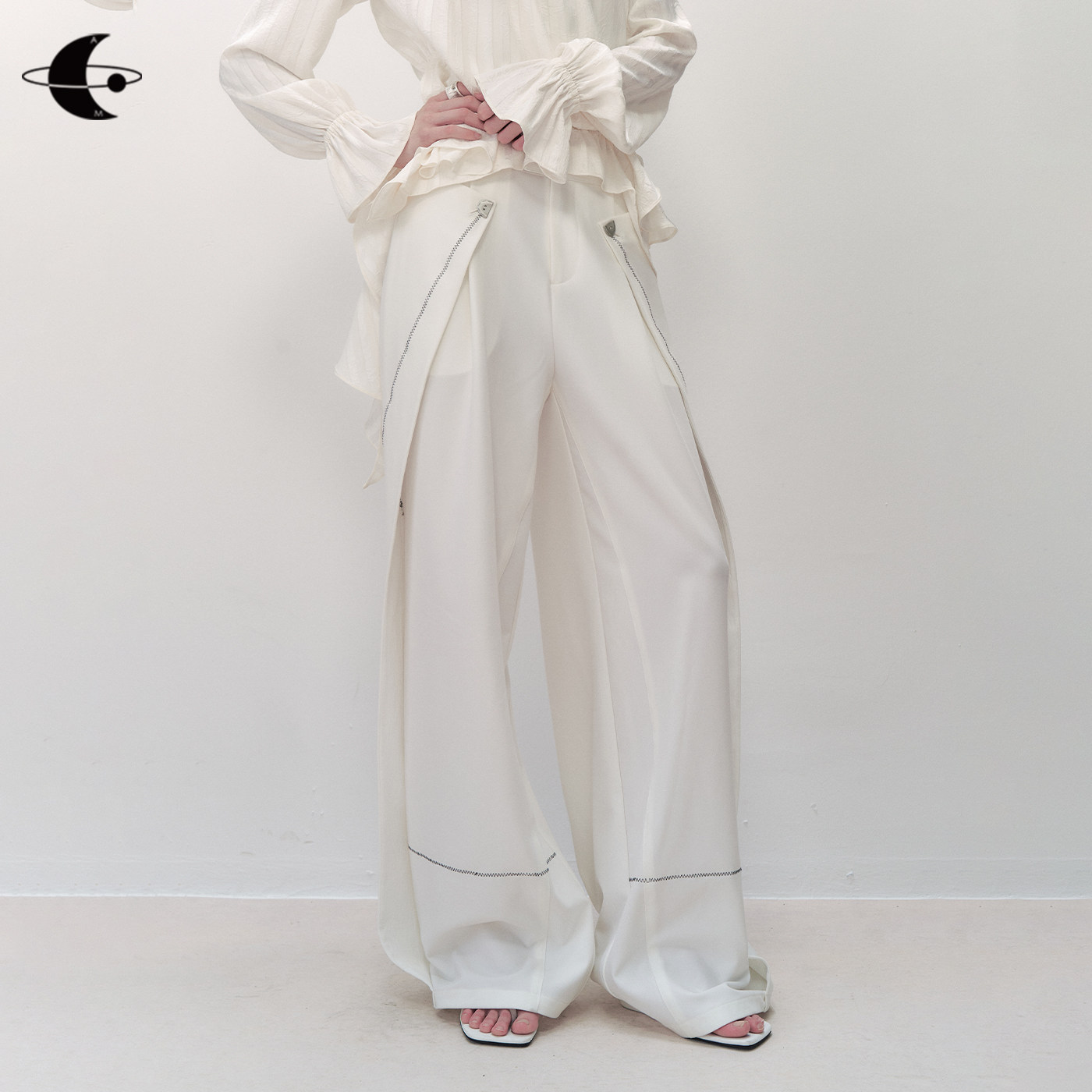 创世纪元【蚀形针迹】阔腿裤女2025新款秋薄款宽松bf慵懒风西装裤